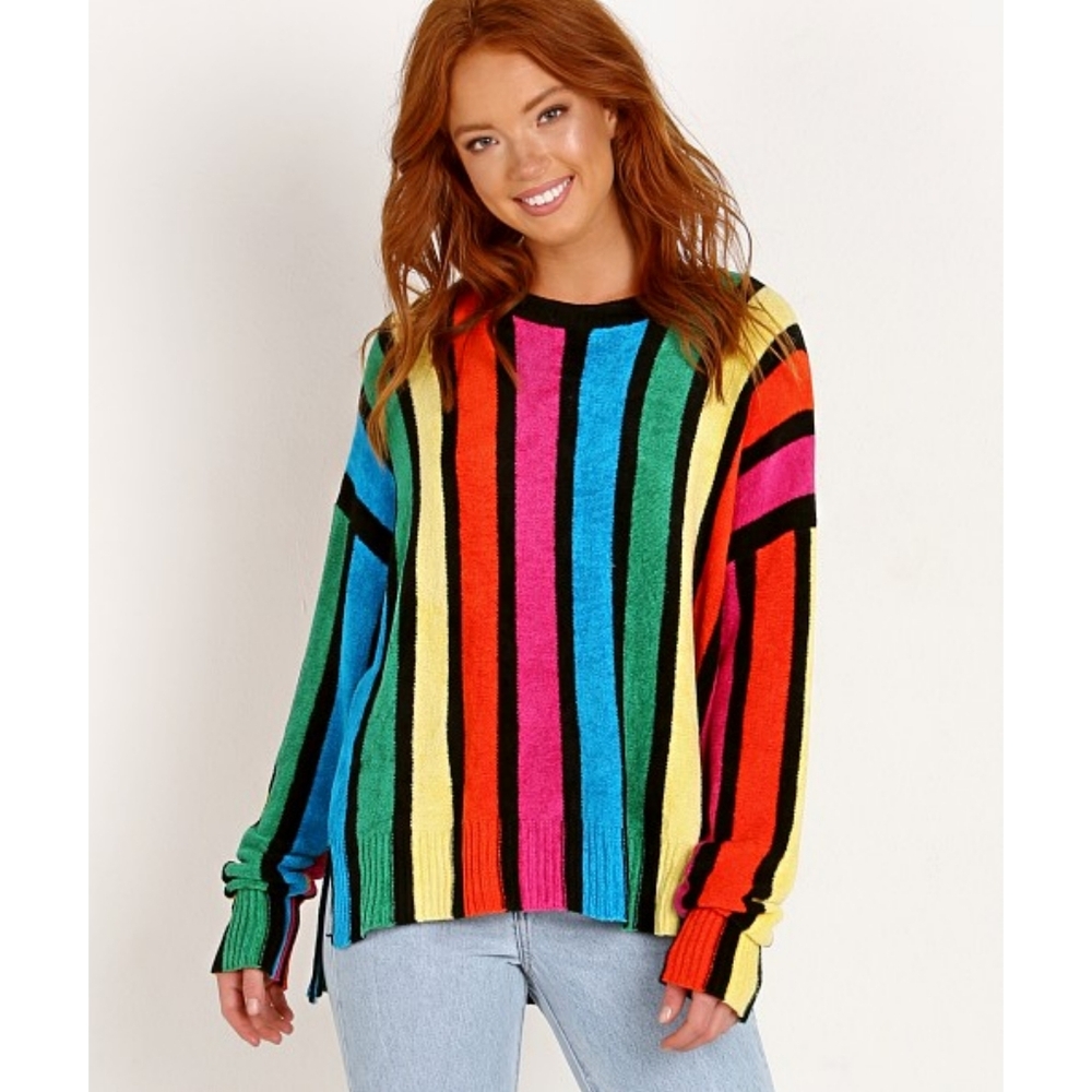 SHOW ME YOUR MUMU Jesse Sweater in Rainbow Parade Knit Striped Small